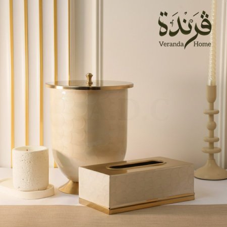 طقم سلة مهملات مع علبة محارم هندي معدن