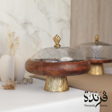 مضيفة زجاج وخشب مع قاعدة هندي