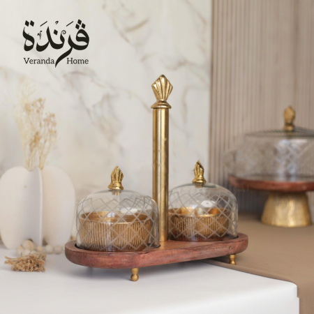 مضيفة ثنائية زجاج وخشب هندي