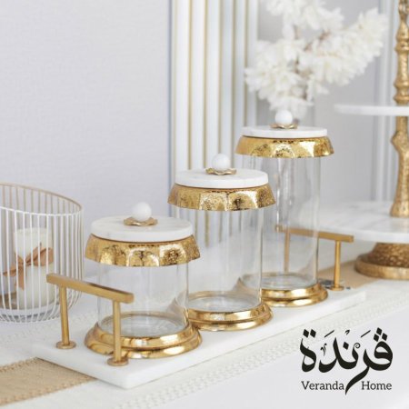 مضيفة ثلاثية من الزجاج والرخام هندي