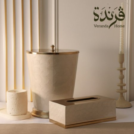 طقم سلة مهملات مع علبة محارم هندي معدن