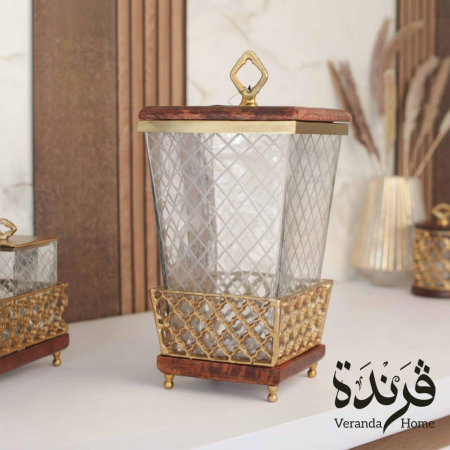 طقم سلة مع علبة محارم زجاج مع معدن هندي