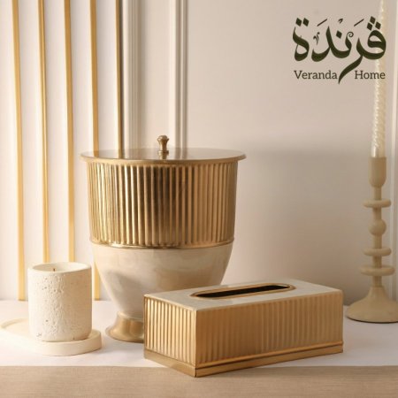 طقم سلة مهملات مع علبة محارم هندي معدن