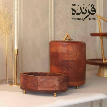 طقم سلة مع علبة محارم خشب هندي