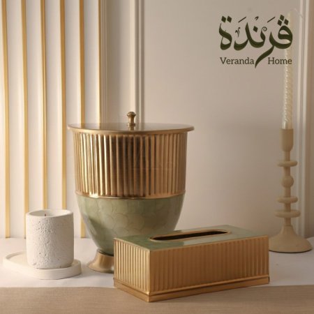 طقم سلة مهملات مع علبة محارم هندي معدن