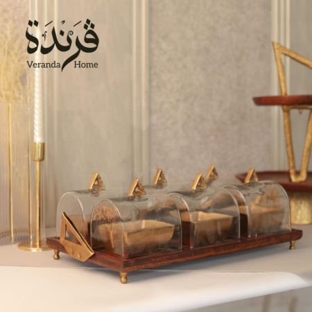 ضيفة سداسية خشب مع زجاج هندي