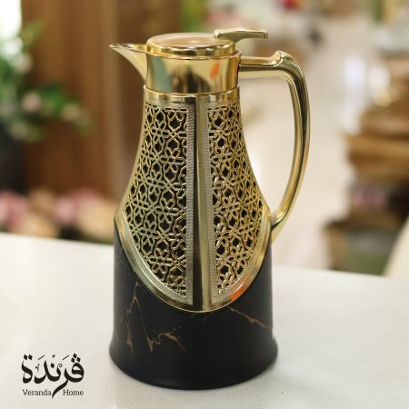 تيرموس قهوة معدن اسود مع ذهبي