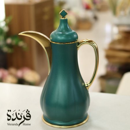 تيرموس قهوة معدن فيروزي مذهب