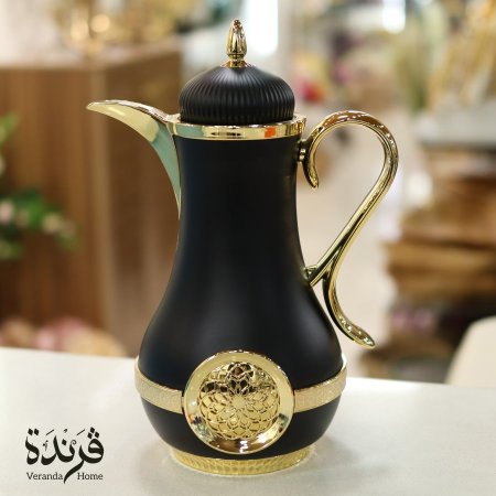 تيرموس قهوة معدن اسود مع ذهبي