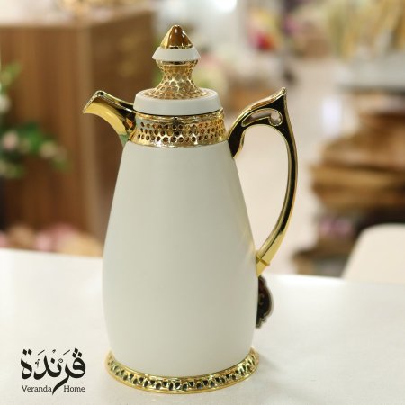 تيرموس قهوة معدن اوف وايت مع ذهبي