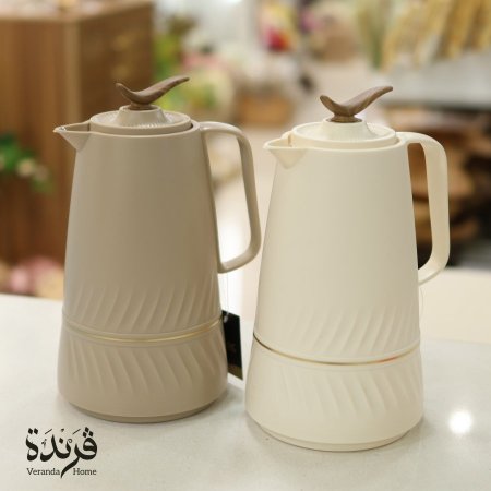 تيرموس قهوة بيج مع خشبي