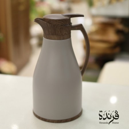 تيرموس قهوة بيج غامق مع خشبي