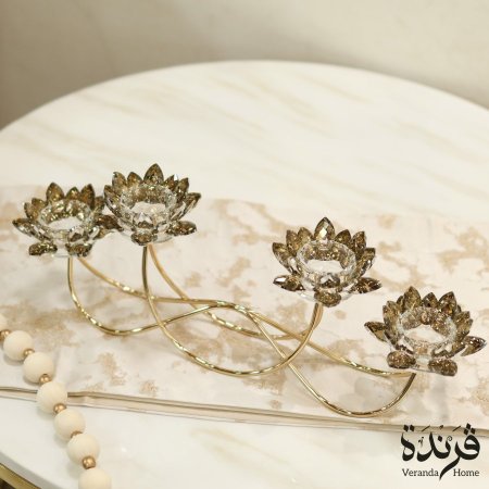 شمعدان معدن ذهبي كريستال بتصميم زهرة اللوتس رباعي