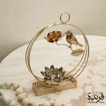 شمعدان معدن ذهبي بتصميم زهرة اللوتس كريستال
