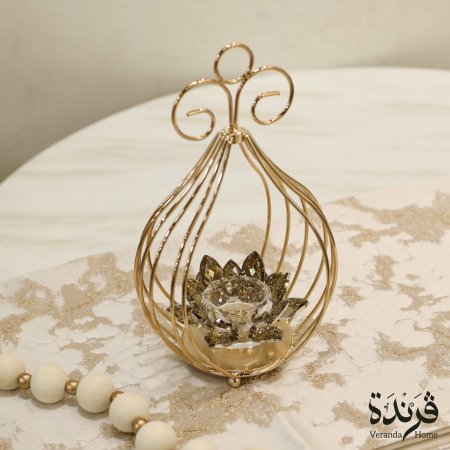 شمعدان معدن ذهبي بتصميم زهرة اللوتس كريستال