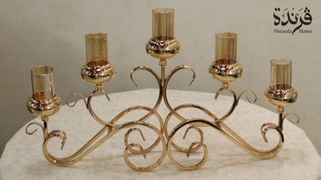 شمعدان معدن ذهبي خماسي