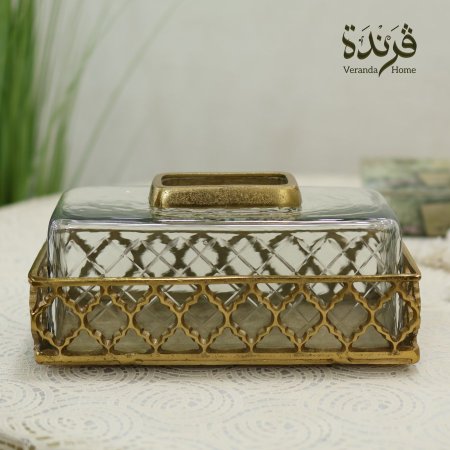 علبة محارم هندي معدن مع زجاج