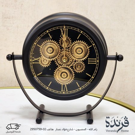 ساعة مع ستاند متحرك لون أسود مسننات متحركة