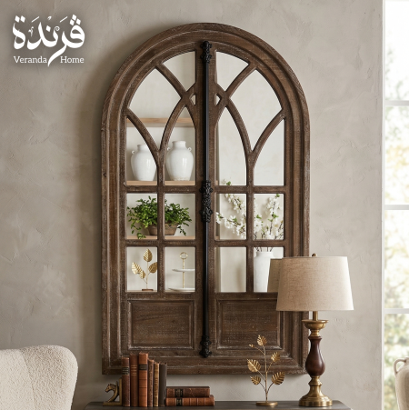 مراية كلاسيك بإطار خشبي بني