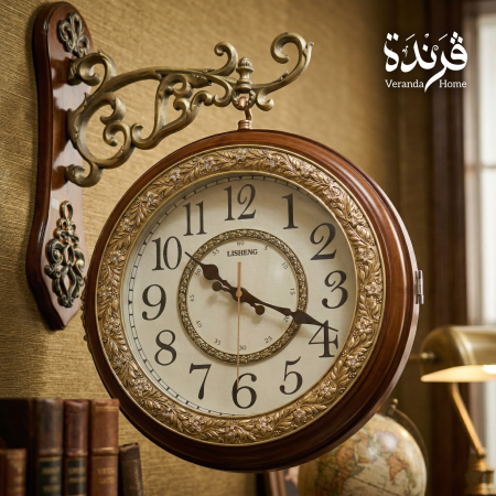 ساعة حائط وجهين لون بني 38 سم