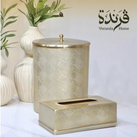 طقم سلة مهملات مع علبة محارم هندي معدن