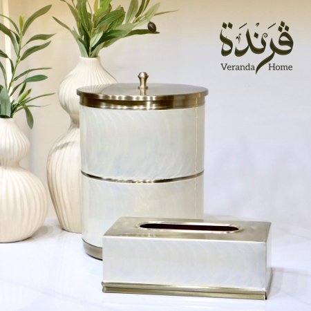 طقم سلة مع علبة محارم هندي معدن