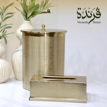 طقم سلة مهملات مع علبة محارم هندي معدن