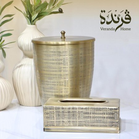 طقم سلة مهملات مع علبة محارم هندي معدن