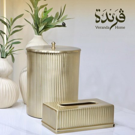 طقم سلة مهملات مع علبة محارم هندي معدن