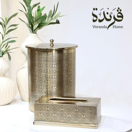طقم سلة مهملات مع علبة محارم هندي معدن
