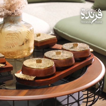 طقم 3 مضايف خشب هندي مع صينية خشب