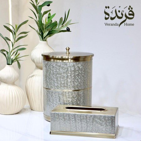 طقم سلة مهملات مع علبة محارم هندي معدن