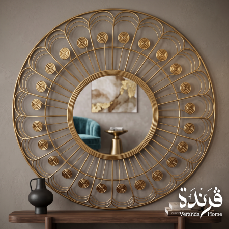 مراية دائرية مع اطار معدن انتيك