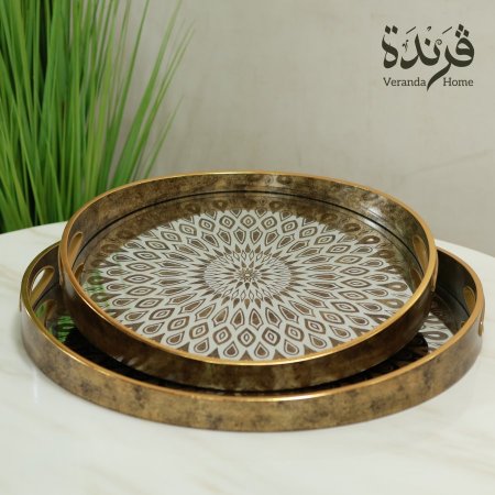 طقم 2 صواني مدور مع رسمة مزخرف