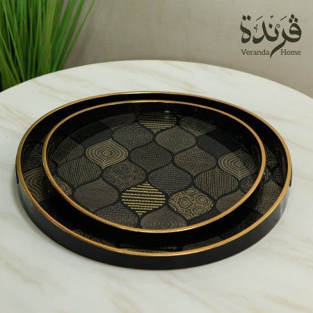 طقم 2 صواني مدور مع رسمة مزخرف