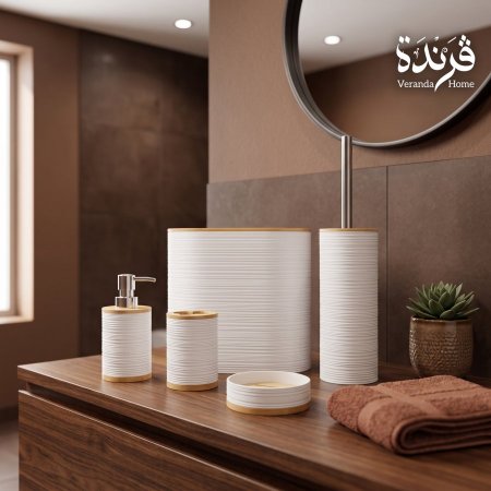 طقم حمام بلاستيك 6 قطع ابيض