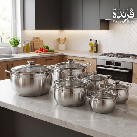 طناجر ستانلس ستيل مع غطاء زجاجي