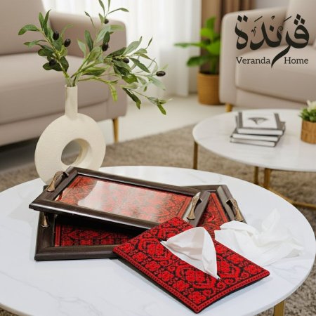 طقم 2 صواني مع علبة محارم